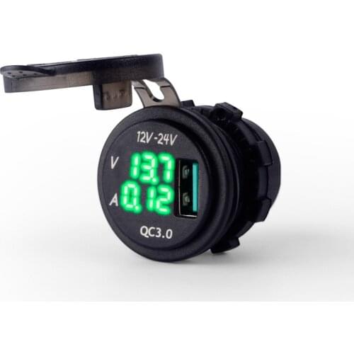 Quick Charge 3.0Amp with Blue LED Voltmeter & AMP Indictator Digital Display QC 3.0 USB Charger Socket for Car Boat Motorcycle