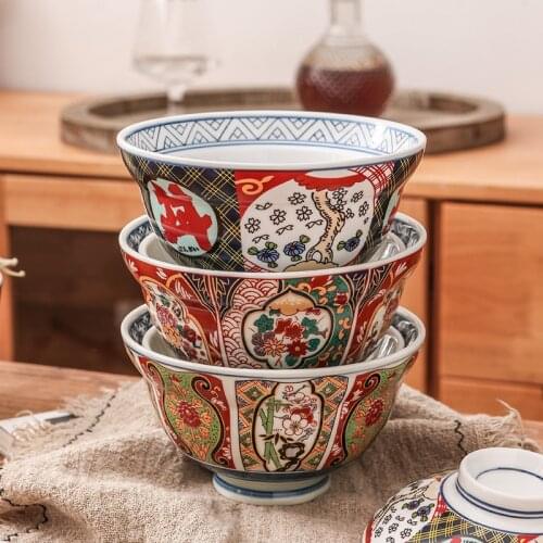 Japanese Style Ancient Imari Household High-Foot Bowl Soup Cup Palace Type Brocade Color Plate Topped With Fried Rice Bowl
