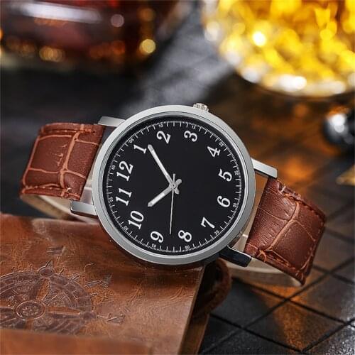 Mens Quartz Wristwatches Classic Digital Scale Watch Luxury Stainless Steel Dial Leather Strap Watches Fashion Mens clock
