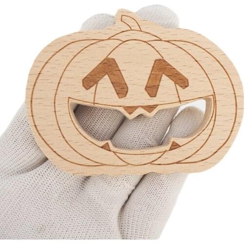 Chenkai 50pcs Wooden Pumpkin Teether Nature Baby Rattle Grasping Fidget Toy DIY Organic Eco-friendly Wood Gift Accessories