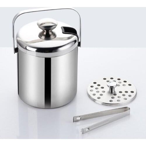 Double-Wall Stainless Steel Insulated Chilling Ice Bucket with Lid Tong Handle