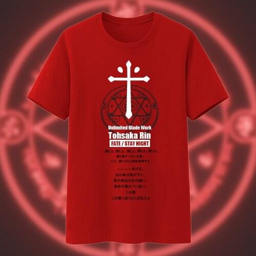 Fate stay night T-shirt anime acher Tohsaka Rin cosplay T Shirt man Women cotton tshirt casual Men red Top Tee