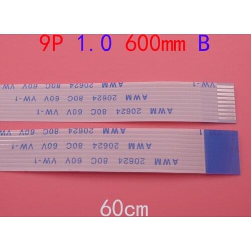 2PCS type-B FFC FPC flat flexible cable 1.0mm pitch 9 pin 9PIN Reverse Length 600mm 60cm Ribbon Flex Cable