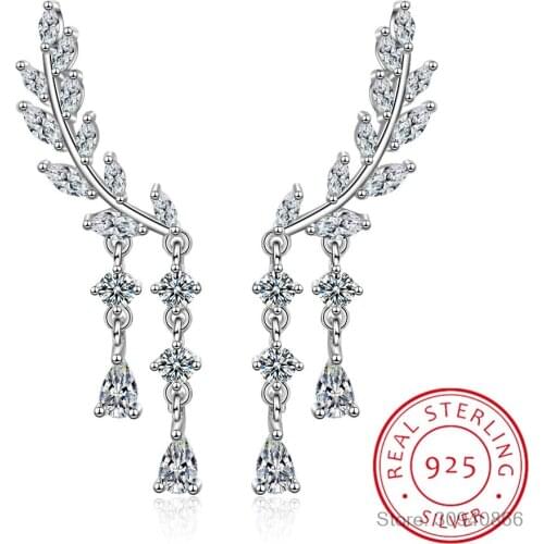 Hot Sale 925 Sterling Silver Wings Tassel Long Earrings Zircon Charms Fashion Stud Earrings For Women Girls Jewelry