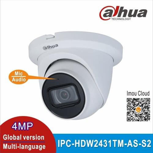Free shipping Dahua IPC-HDW2431TM-AS-S2 4MP POE Built in MiC & SD Card Slot H.265 IP67 IR 30M IVS Starlight ip camera cctv