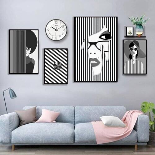 Modern Abstract Simple Black and White Wall Art Glasses Hat Umbrella Picture Poster Canvas Painting Living Room Home Decoration