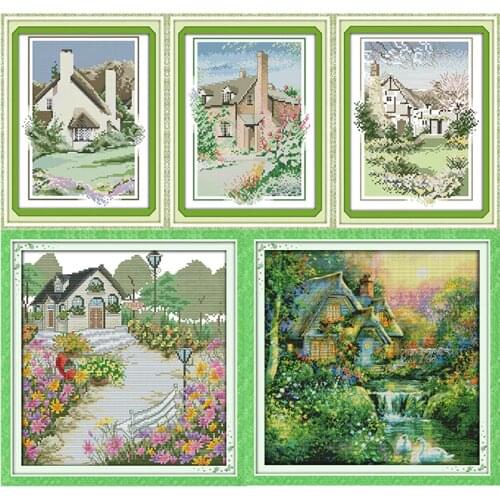 Joy Sunday Country Cabin Patterns Counted Cross Stitch Kits11CT 14CT DMS Cross Stitch Pattern Embroider Kits DIY Needlework Sets