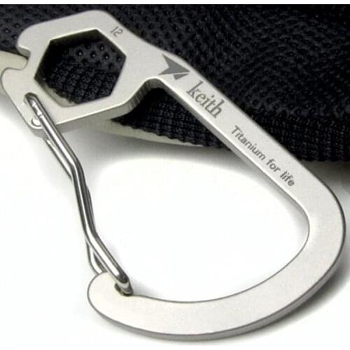 Keith Titanium Carabiner Outdoor Camping Hiking Travel Climbing Snap Clip 12 Wrench / Bicycle Steel Wire Bayonet Tool Ti1103