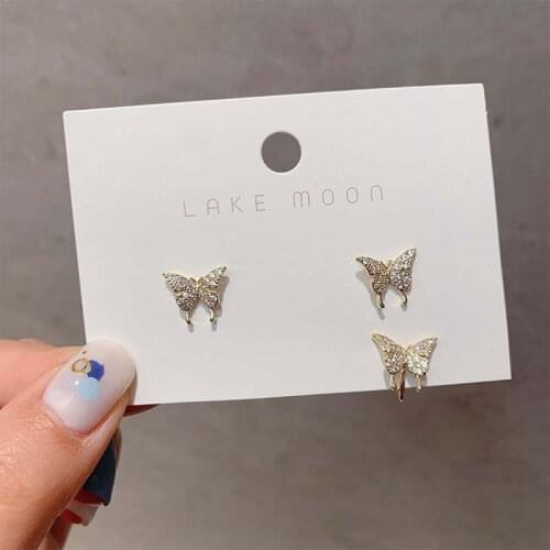 Korean new girl cute butterfly earrings ear clip without pierced super fairy ear bone stud earrings female