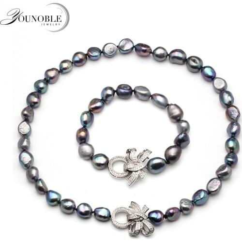 Beautiful real natural baroque necklace bracelet sets jewlery women,10-11mm big size freshwater pearl sets