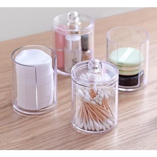Cotton Pad Round Plastic Storage Box Cosmetics Storage Box Makeup Organizer Bathroom Jar Cotton Swab Container Jewelry Case