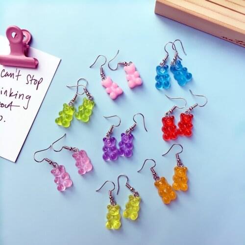 Fashion earrings with Rainbow gummy bear soft cute girl earrings resin food ear clip female earrings little girl gifts