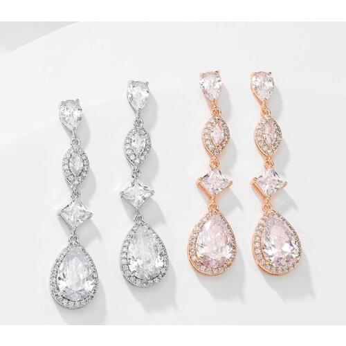 Floralbride Fashion Jewelry Bijoux Anti-allergic Cubic Zirconia Pearls Earrings Charm Drop Earrings Bridal Women Dangle Earrings