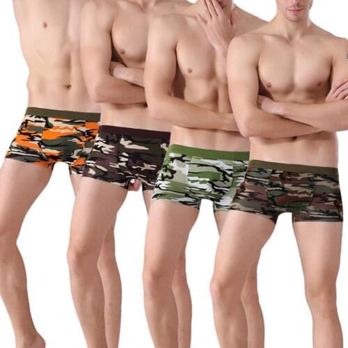 4Pcs/lot Male Panties Fashion Men Camouflage Cotton Shorts Boxers Seamless Breathable Underwear Underpants Mens Shorts