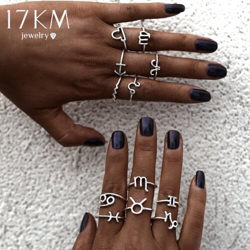17KM Vintage 12 Constellations Rings For Women Silver Color Finger Couple Ring Set 2019 Anillos Female Statement Fashion Jewelry