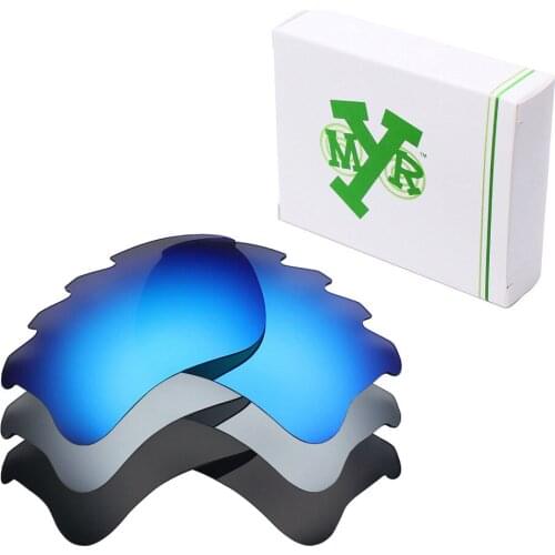 3 Pairs MRY POLARIZED Replacement Lenses for Oakley Flak Jacket XLJ Vented Sunglasses Stealth Black & Ice Blue & Silver Titanium