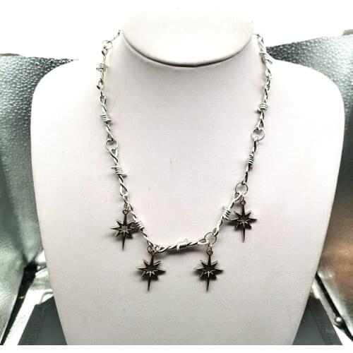 Punk brother new iron wire meteor necklace womens handmade meteor iron wire necklace hip hop barbed chain gift