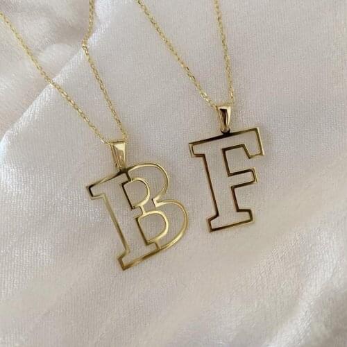 HUHUI Customized A-Z Initial Letter Necklace Personality Hollow Letter Pendant Stainless Steel Jewelry For Women Birthday Gift