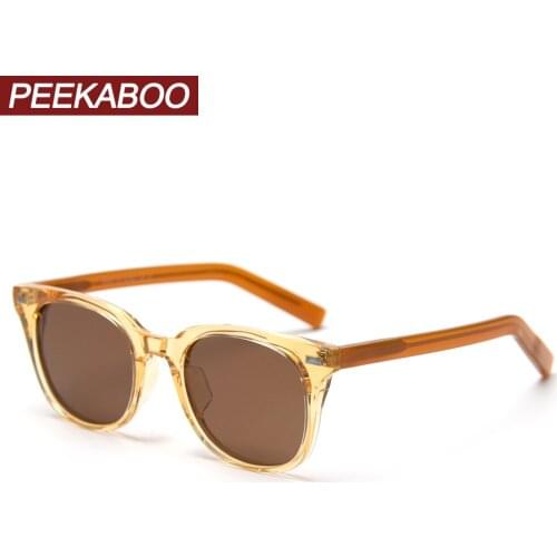 Peekaboo uv400 polarized sunglasses for men korean style tr90 frame square glasses for women acetate transparent yellow brown