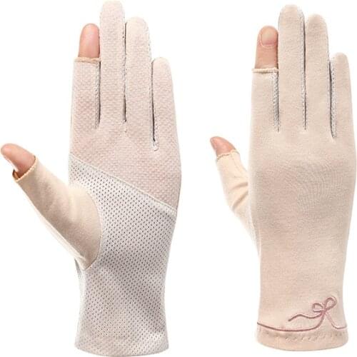 New Women Sunscreen Golves Driving Slip-resistant Cotton Thin Anti UV Elasticity In Summer Fashion Breathable Half Finger Glove