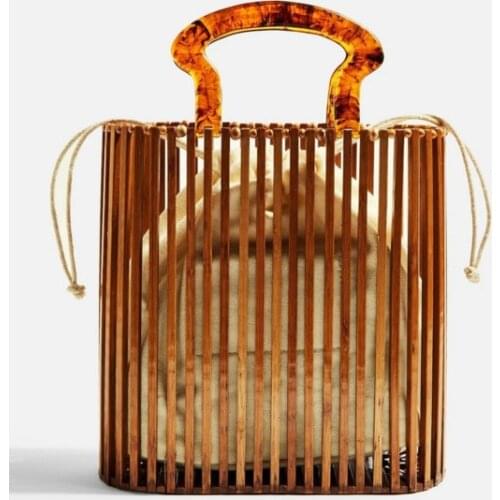 2021 Summer Beach Natural Bamboo Handles Straw Bags Women Raffia Handbag Hand Bag Luxury Designer Wicker Bag Carrycots Clutch