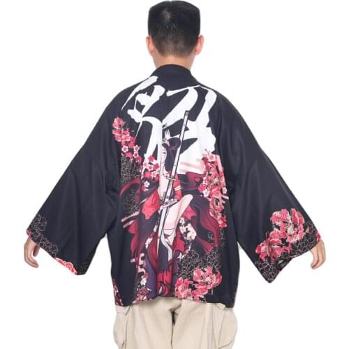 Plus Size for Male Robe Japanese Kimono Men Harajuku Samurai Haori Obi Men Yukata Jacket Loose Kimono 2021 Men Cosplay Blouse