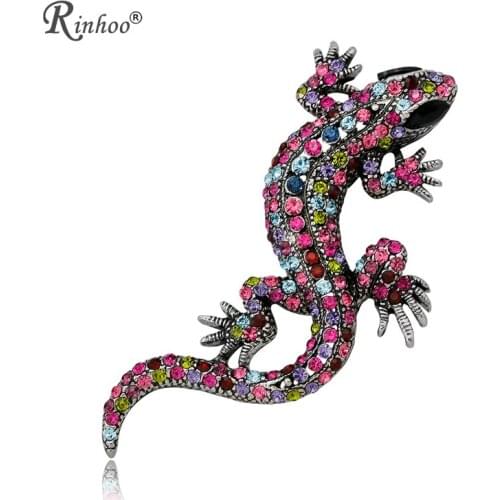 RINHOO Fashion Animal Gecko Brooch Crystal Full Rhinestone Collar Men Costume Vintage Badge Jewelry Brooch Pin for Women