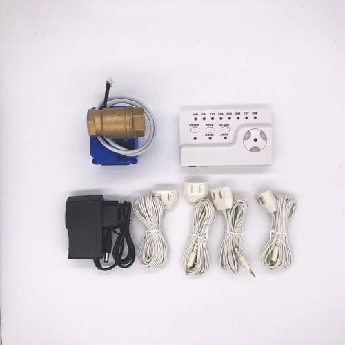 Russian Wired Water Leaking Detector with 1pc DN20 (3/4 inch) Motorized Ball Valve and 4pcs 6-meter Sensor Wire For Home Use