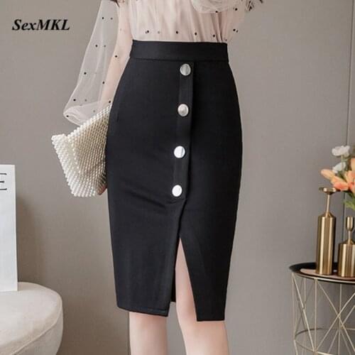 Sexy Plus Size Black Pencil Skirt Women 2020 Fashion Casual High Wiast Skirt Button Slim Office Ladies Korean Red Skirts Jupe