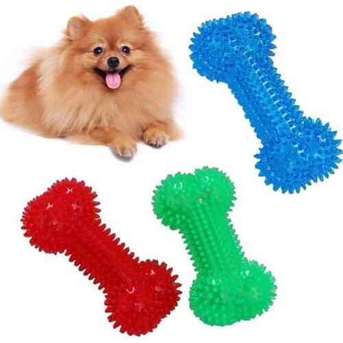 Pet Dog Puppy Fuuny Green Bone Shape Bite Resistant Molar Training Chew Squeak Toy Educational Interactive Scratch-resistant Toy