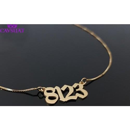 Stainless Steel Personalized Old English Number Necklaces For Women Men Custom Birthday Wedding Date Pendant Box Chain Gifts