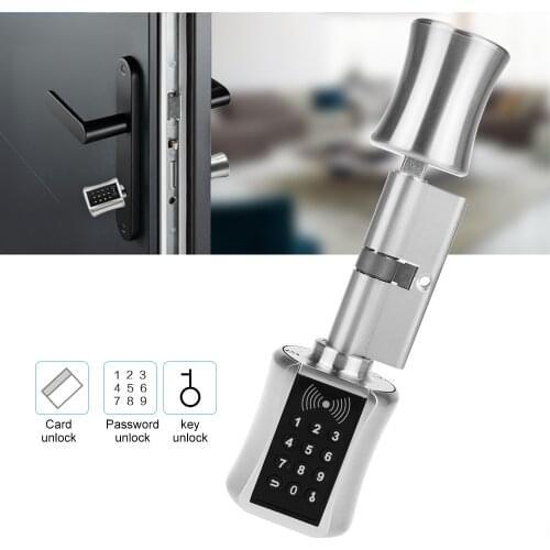 Smart Cylinder Lock Password Keyless Electronic Door Lock Unlock by Password/Card/Key Digital Lock Code Anti-theft Electric Lock