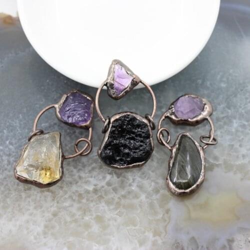 Vintage Natural Stone Amethysts Nugget Pendant,Healing Crystal Reiki Energy Quartz Necklace For DIY Jewelry Women Gift Making