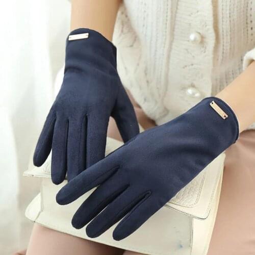 Womans Winter Warm Suede Leather Touch Screen Driving Gloves Mans Cold Plus Velvet Thick Fingerless Flip Cycling Mittens R57