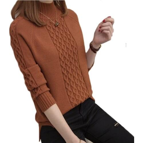 NEW Autumn Winter Women Pullovers Sweater Knitted Elasticity Casual Jumper Fashion Slim Half Turtleneck Warm Female Sweaters Y66