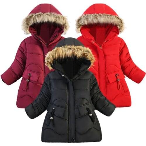 Winter Thick Warm Childrens Coat Girls Fur Collar Parka Coats Fashion Kids Jacket For Girl Long Outerwear Clothes 4-8 Years