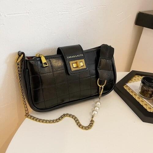 Famous Brand Soft PU Leather Women Bags Luxury Designer Lady Classic Plaid Shoulder Crossbody Bags Spearl Chain Messenger Bag