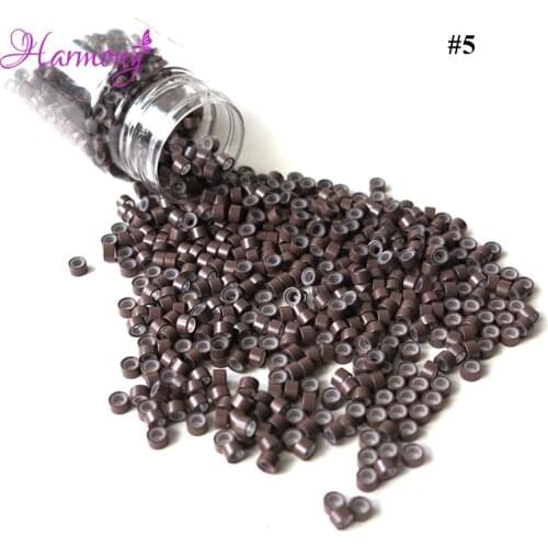 1bottle/lot Aluminium Tubes Micro Rings/Links/Beads for Feather I Tip Human Hair Extensions Hair Tools #5 Medium Brown Color