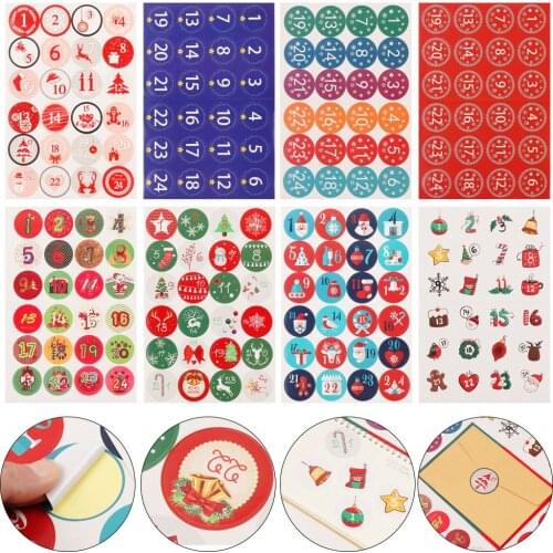 1Sheet Merry Christmas Gift Stickers Advent Calendar Number Paper Sticker Multi-Function DIY Gift Packaging Labels Decor Supply