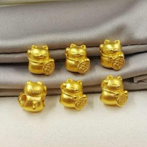 1pcs Pure 999 24K Yellow Gold Bead Men Women DIY Lucky 3D Coin Fortune Cat Pendant Within 0.2g