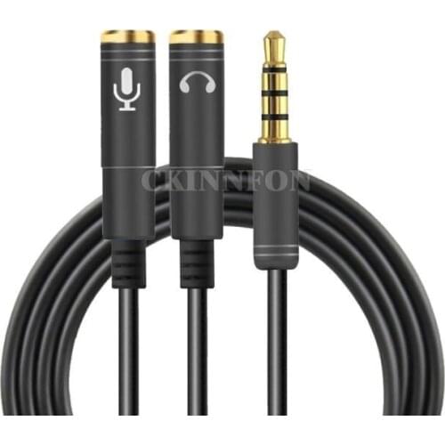 200Pcs/Lot 35cm 3.5mm Stereo Audio Male to 2 Female Headset Mic Y Splitter Cable Adapter