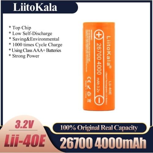 LiitoKala Lii-40E3.2V 26700 4000mAh Lifepo4 Rechargeable Battery for light solar warning light microphones Instead of 26650