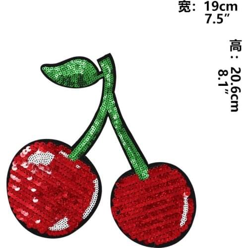 2PCS Fruit Fabric Applique Cherry Sequins Patc Sew On Iron On Patch DIY Embroidered Bling Cherry For Kids Clothing Sticker