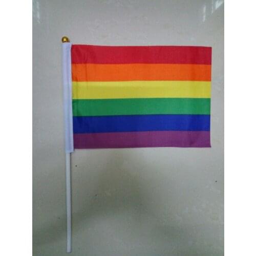 Free shipping xvggdg 500pcs/lot Rainbow flag Hand Waving Gay Pride LGBT parade Les Bunting 14x21cm party decotation