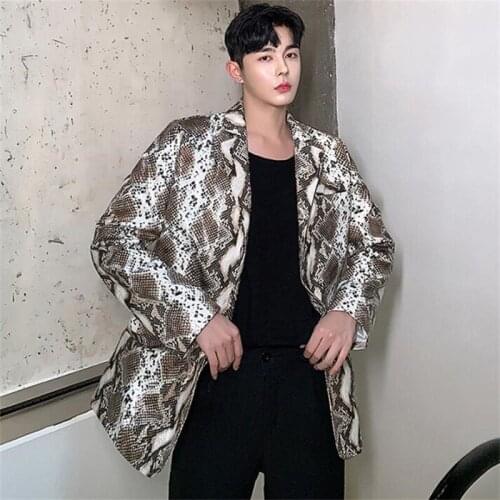 Snakeskin pattern blazer men pu leather suits designs one buckle jacket mens stage singers clothes dance star style dress b465