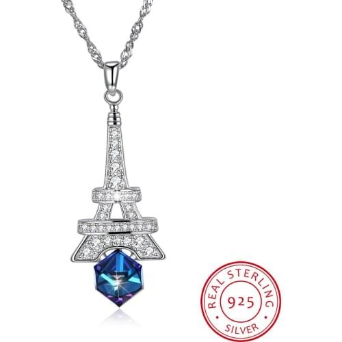 LEKANI Crystals Tower Pendants Necklaces Chic S925 Silver Chain Collars For Women New Fine Jewelry Gifts