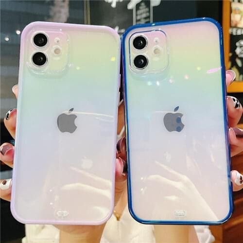 Transparent Gradient Shockproof Phone Case For iPhone 12 11 Pro Max X XR XS Max 12Mini Candy Color Border Soft Clear Back Cover