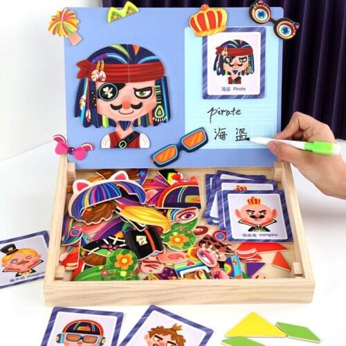 Wooden Puzzle Sticker Baby Dress Up Education Puzzle set Wooden Toy For Children Wooden Jigsaw Puzzle Dressing Game Baby