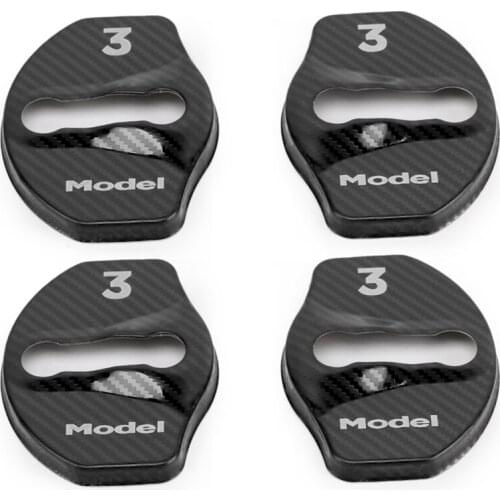 For Tesla Model 3 Y Car Door Lock Cover 2018-2021 Stainless Steel Door Lock Striker Buckle Cap Protection Carbon Fiber 4 PCS