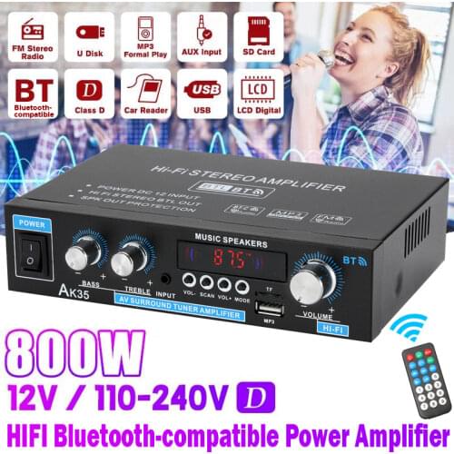 AK35 800W Home Digital Amplifiers Audio 110-240V Bass Audio Power for Bluetooth Amplifier Hifi FM USB Music Subwoofer Speakers